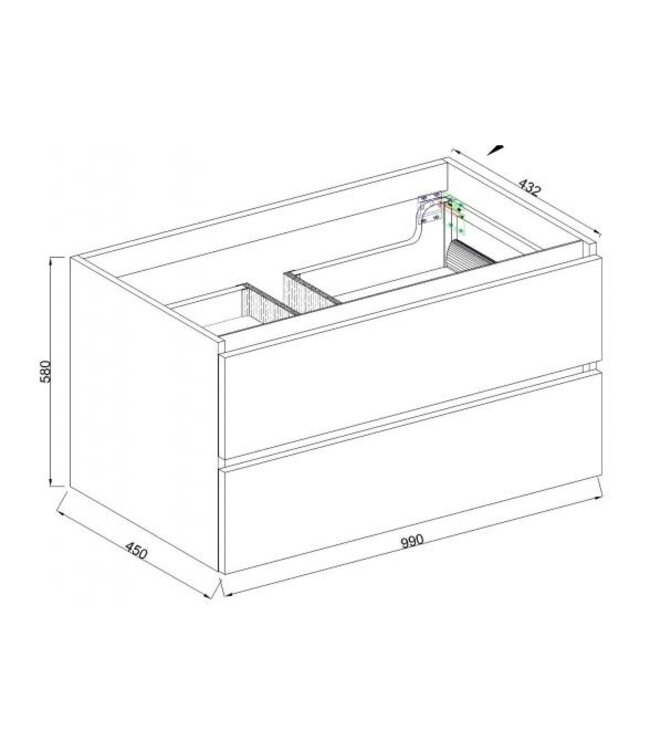 Wiesbaden Wastafelonderkast Wiesbaden Marmaris 100x45cm⎢Mat Zwart⎢2 lades - 1 uitsparing - 32.3672