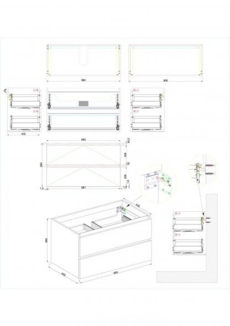 Wastafelonderkast Wiesbaden Marmaris 100x45cm⎢Mat Zwart⎢2 lades - 1 uitsparing - 32.3672