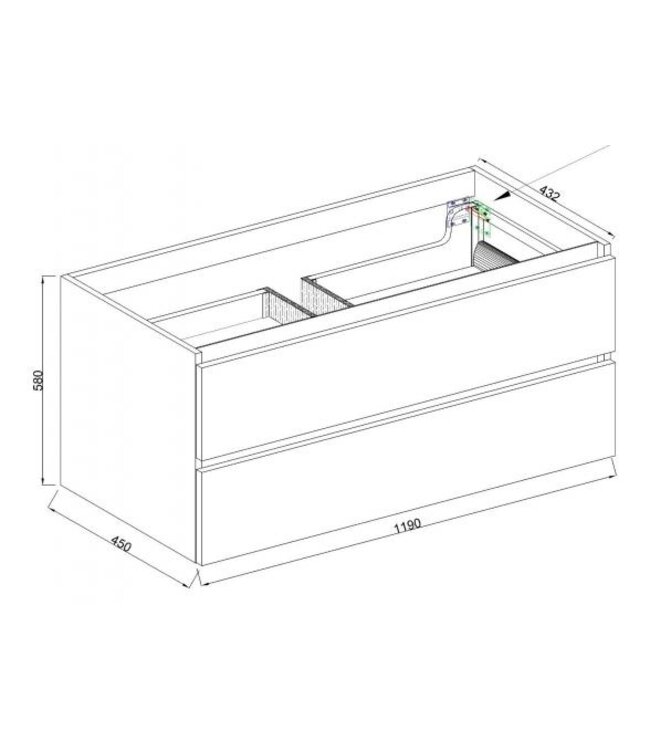 Wastafelonderkast Wiesbaden Marmaris 120x45cm⎢Mat Zwart⎢2 lades - 1 uitsparing - 32.3673