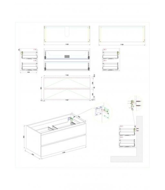 Wastafelonderkast Wiesbaden Marmaris 120x45cm⎢Mat Zwart⎢2 lades - 1 uitsparing - 32.3673