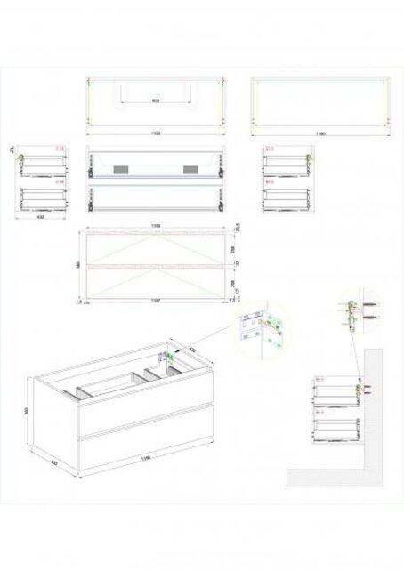 Wastafelonderkast Wiesbaden Marmaris 120x45cm⎢Mat Zwart⎢2 lades - 2 uitsparing - 32.3674