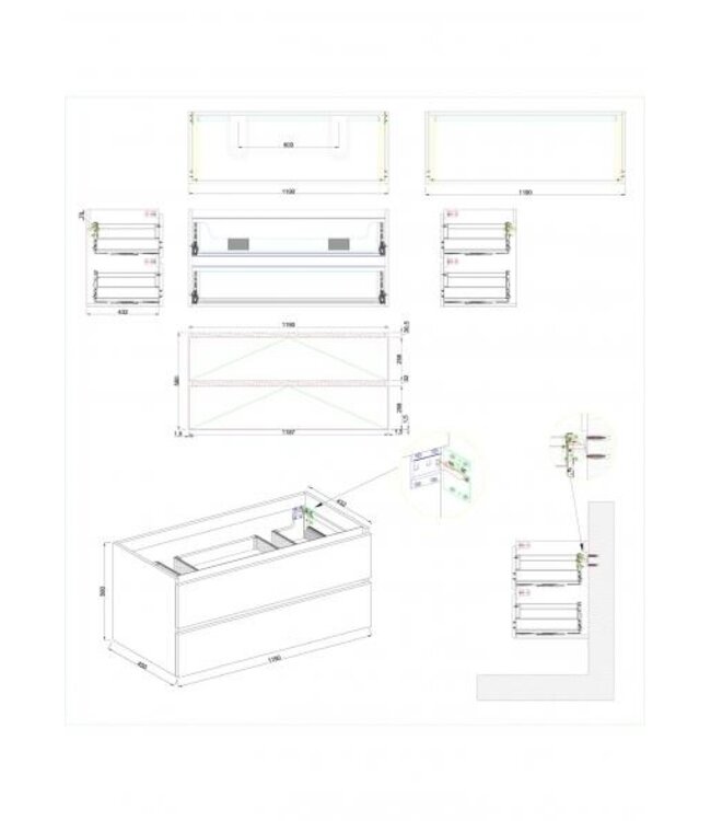 Wastafelonderkast Wiesbaden Marmaris 120x45cm⎢Mat Zwart⎢2 lades - 2 uitsparing - 32.3674