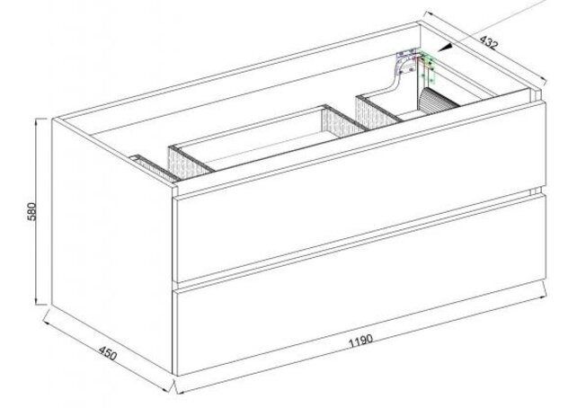 Wastafelonderkast Wiesbaden Marmaris 120x45cm⎢Mat Zwart⎢2 lades - 2 uitsparing - 32.3674