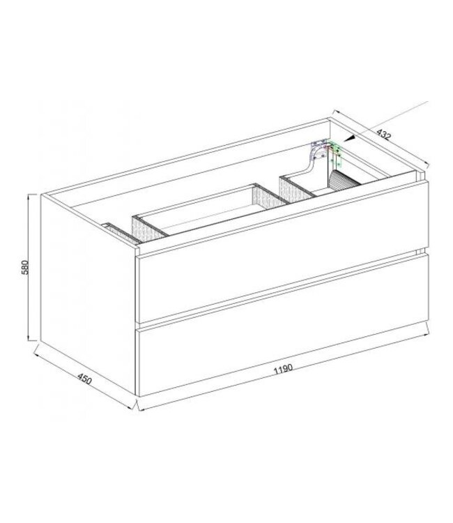 Wastafelonderkast Wiesbaden Marmaris 120x45cm⎢Mat Zwart⎢2 lades - 2 uitsparing - 32.3674