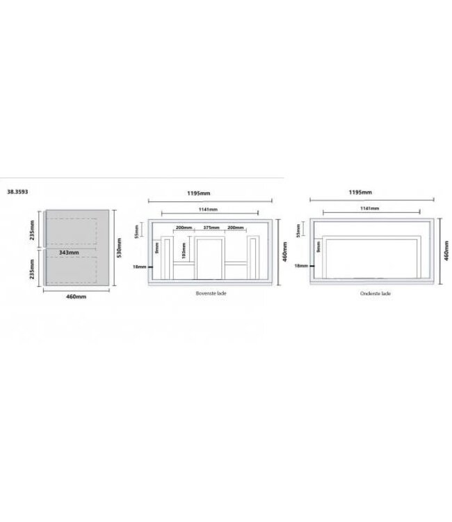 Wastafelonderkast Wiesbaden OAK 120x45cm⎢Eikenhout⎢2 lades - 2 uitsparing - 38.3593