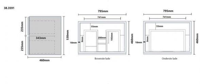 Wastafelonderkast Wiesbaden OAK 80x45cm⎢Eikenhout⎢2 lades - 1 uitsparing - 38.3591