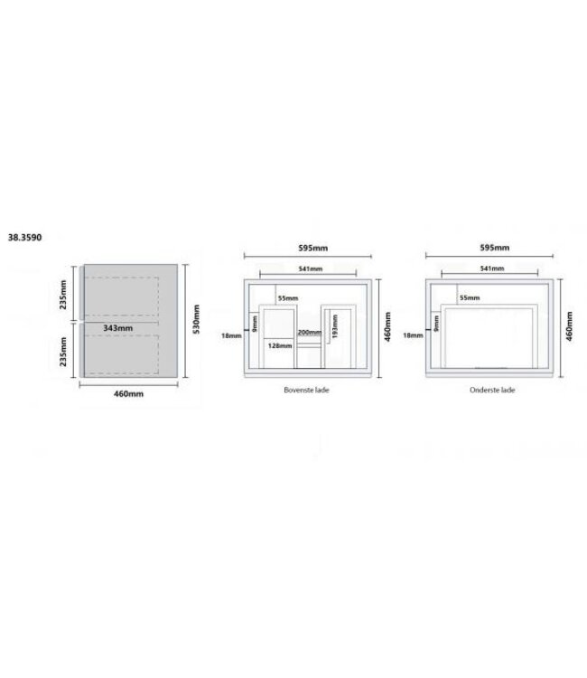 Wastafelonderkast Wiesbaden OAK 60x45cm⎢Eikenhout⎢2 lades - 1 uitsparing - 38.3590