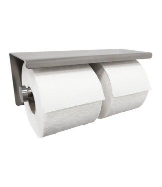 Wiesbaden Toiletrolhouder met planchet Dubbel⎢Wiesbaden BRUSH 304 RVS - 24.3841