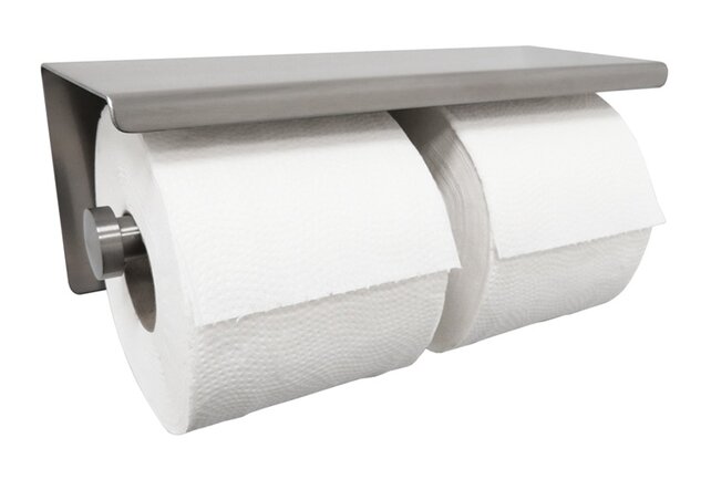 Toiletrolhouder met planchet Dubbel⎢Wiesbaden BRUSH 304 RVS - 24.3841