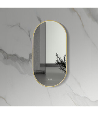 ALONI Spiegel Ovaal⎢Aloni Olyphia 50x100cm Geborsteld Goud⎢met LED - dimbaar en spiegelverwarming