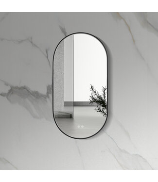 ALONI Spiegel Ovaal⎢Aloni Olyphia 50x100cm Mat Zwart⎢met LED - dimbaar en spiegelverwarming