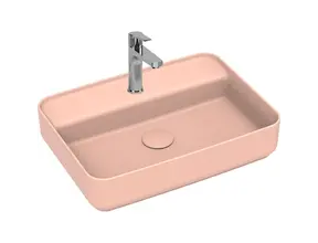 Wastafel Infinity Mat Zalm⎢Isvea Opbouw wasbak 55cm⎢met kraangat zonder overloop