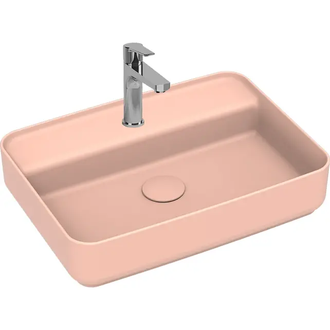 Wastafel Infinity Mat Zalm⎢Isvea Opbouw wasbak 55cm⎢met kraangat zonder overloop Wastafel Infinity Mat Zalm⎢Isvea Opbouw wasbak 55cm⎢met kraangat zonder overloop