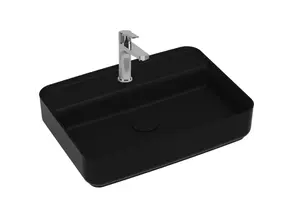 Wastafel Infinity Mat Zwart⎢Isvea Opbouw wasbak 55cm⎢met kraangat zonder overloop