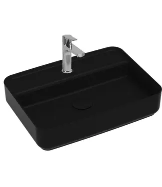 Isvea Wastafel Infinity Mat Zwart⎢Isvea Opbouw wasbak 55cm⎢met kraangat zonder overloop