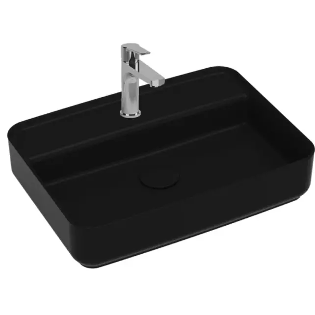 Wastafel Infinity Mat Zwart⎢Isvea Opbouw wasbak 55cm⎢met kraangat zonder overloop