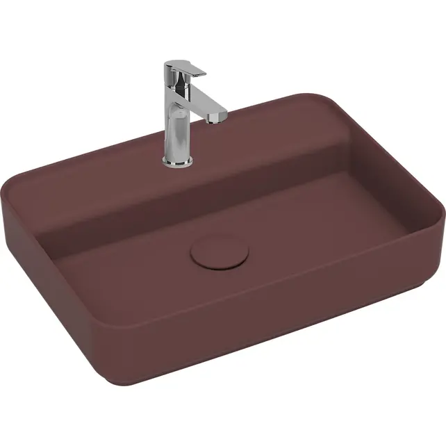 Wastafel Infinity Mat Bordeaux Rood⎢Isvea Opbouw wasbak 55cm⎢met kraangat zonder overloop Wastafel Infinity Mat Bordeaux Rood⎢Isvea Opbouw wasbak 55cm⎢met kraangat zonder overloop