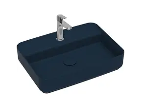 Wastafel Infinity Mat Blauw⎢Isvea Opbouw wasbak 55cm⎢met kraangat zonder overloop