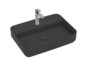 Wastafel Infinity Mat Antraciet⎢Isvea Opbouw wasbak 55cm⎢met kraangat zonder overloop