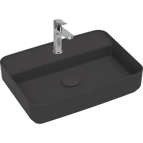 Wastafel Infinity Mat Antraciet⎢Isvea Opbouw wasbak 55cm⎢met kraangat zonder overloop