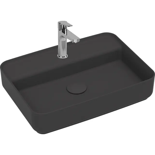 Wastafel Infinity Mat Antraciet⎢Isvea Opbouw wasbak 55cm⎢met kraangat zonder overloop