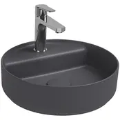 Wastafel Infinity Rond Mat Antraciet⎢Isvea Opbouw wasbak 42cm⎢met kraangat zonder overloop