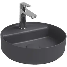 Wastafel Infinity Rond Mat Antraciet⎢Isvea Opbouw wasbak 42cm⎢met kraangat zonder overloop