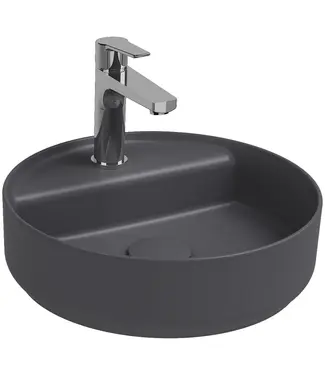 Isvea Wastafel Infinity Rond Mat Antraciet⎢Isvea Opbouw wasbak 42cm⎢met kraangat zonder overloop