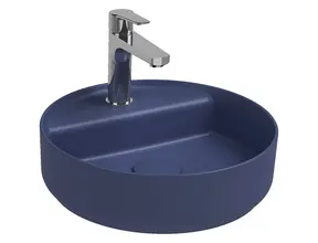 Wastafel Infinity Rond Mat Blauw⎢Isvea Opbouw wasbak 42cm⎢met kraangat zonder overloop