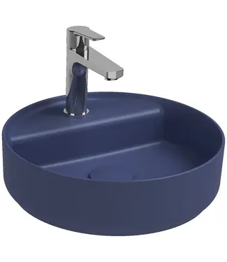 Isvea Wastafel Infinity Rond Mat Blauw⎢Isvea Opbouw wasbak 42cm⎢met kraangat zonder overloop