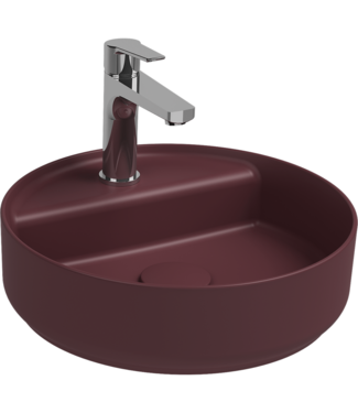 Isvea Wastafel Infinity Rond Mat bordeaux Rood⎢Isvea Opbouw wasbak 42cm⎢met kraangat zonder overloop