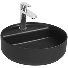 Wastafel Infinity Rond Mat Zwart⎢Isvea Opbouw wasbak 42cm⎢met kraangat zonder overloop