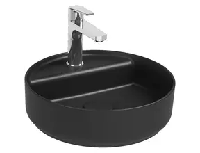 Wastafel Infinity Rond Mat Zwart⎢Isvea Opbouw wasbak 42cm⎢met kraangat zonder overloop