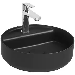 Wastafel Infinity Rond Mat Zwart⎢Isvea Opbouw wasbak 42cm⎢met kraangat zonder overloop