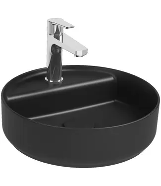 Isvea Wastafel Infinity Rond Mat Zwart⎢Isvea Opbouw wasbak 42cm⎢met kraangat zonder overloop