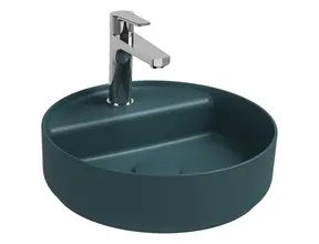 Wastafel Infinity Rond Mat Petrol Groen⎢Isvea Opbouw wasbak 42cm⎢met kraangat zonder overloop