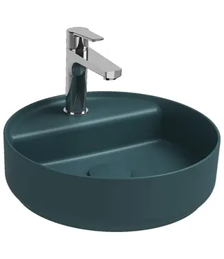 Isvea Wastafel Infinity Rond Mat Petrol Groen⎢Isvea Opbouw wasbak 42cm⎢met kraangat zonder overloop