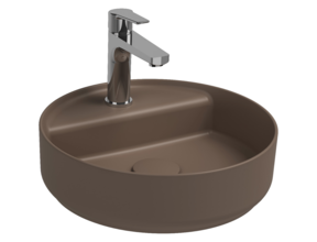 Wastafel Infinity Rond Mat Taupe⎢Isvea Opbouw wasbak 42cm⎢met kraangat zonder overloop