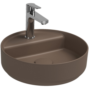 Wastafel Infinity Rond Mat Taupe⎢Isvea Opbouw wasbak 42cm⎢met kraangat zonder overloop