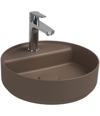 Isvea Wastafel Infinity Rond Mat Taupe⎢Isvea Opbouw wasbak 42cm⎢met kraangat zonder overloop