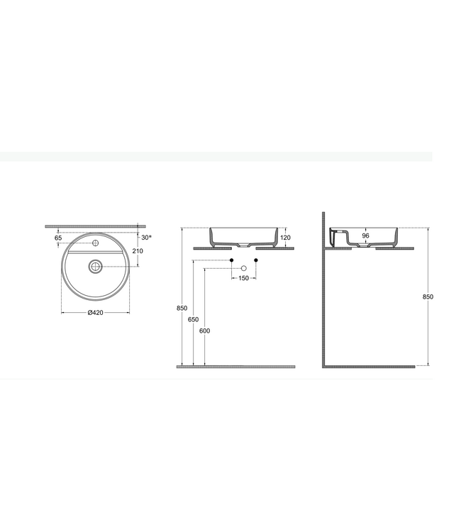 Wastafel Infinity Rond Mat Zalm Rose⎢Isvea Opbouw wasbak 42cm⎢met kraangat zonder overloop