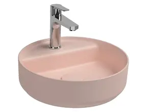 Wastafel Infinity Rond Mat Zalm Rose⎢Isvea Opbouw wasbak 42cm⎢met kraangat zonder overloop