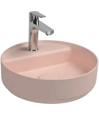 Isvea Wastafel Infinity Rond Mat Zalm Rose⎢Isvea Opbouw wasbak 42cm⎢met kraangat zonder overloop