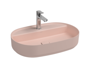 Wastafel Infinity Ovaal Mat Zalm Rose⎢Isvea Opbouw wasbak 60cm⎢met kraangat zonder overloop