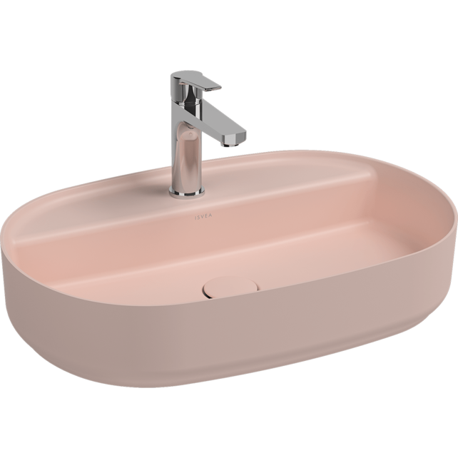 Wastafel Infinity Ovaal Mat Zalm Rose⎢Isvea Opbouw wasbak 60cm⎢met kraangat zonder overloop