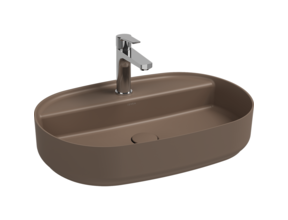 Wastafel Infinity Ovaal Mat Taupe⎢Isvea Opbouw wasbak 60cm⎢met kraangat zonder overloop