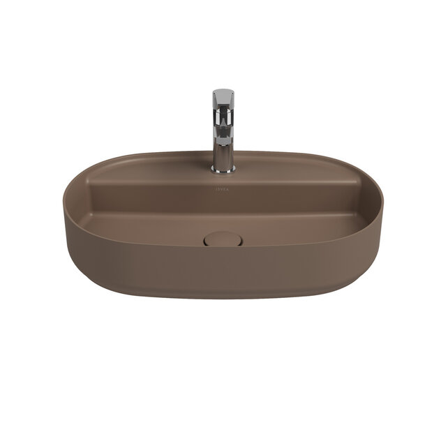 Wastafel Infinity Ovaal Mat Taupe⎢Isvea Opbouw wasbak 60cm⎢met kraangat zonder overloop