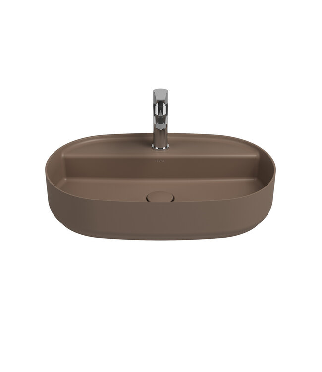 Wastafel Infinity Ovaal Mat Taupe⎢Isvea Opbouw wasbak 60cm⎢met kraangat zonder overloop