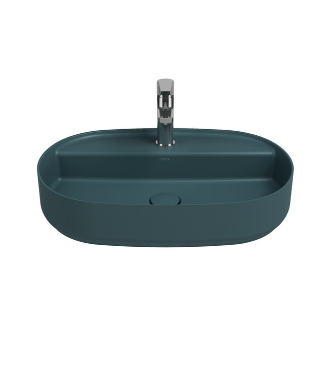 Isvea Wastafel Infinity Ovaal Mat Petrol Groen⎢Isvea Opbouw wasbak 60cm⎢met kraangat zonder overloop