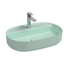 Wastafel Infinity Ovaal Mat Mint Groen⎢Isvea Opbouw wasbak 60cm⎢met kraangat zonder overloop